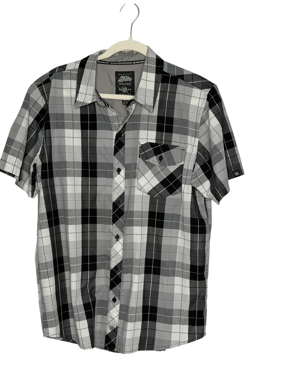 Hart & Huntington‎ Plaid Shirt Mens L Black Gray Good Casual Moto Style